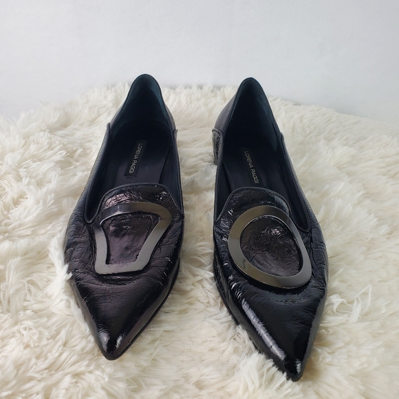 LORENA PAGGI 1203 Black Patent Leather Duo Shape Buckled Loafers Women's Size 40 - Picture 10 of 10
